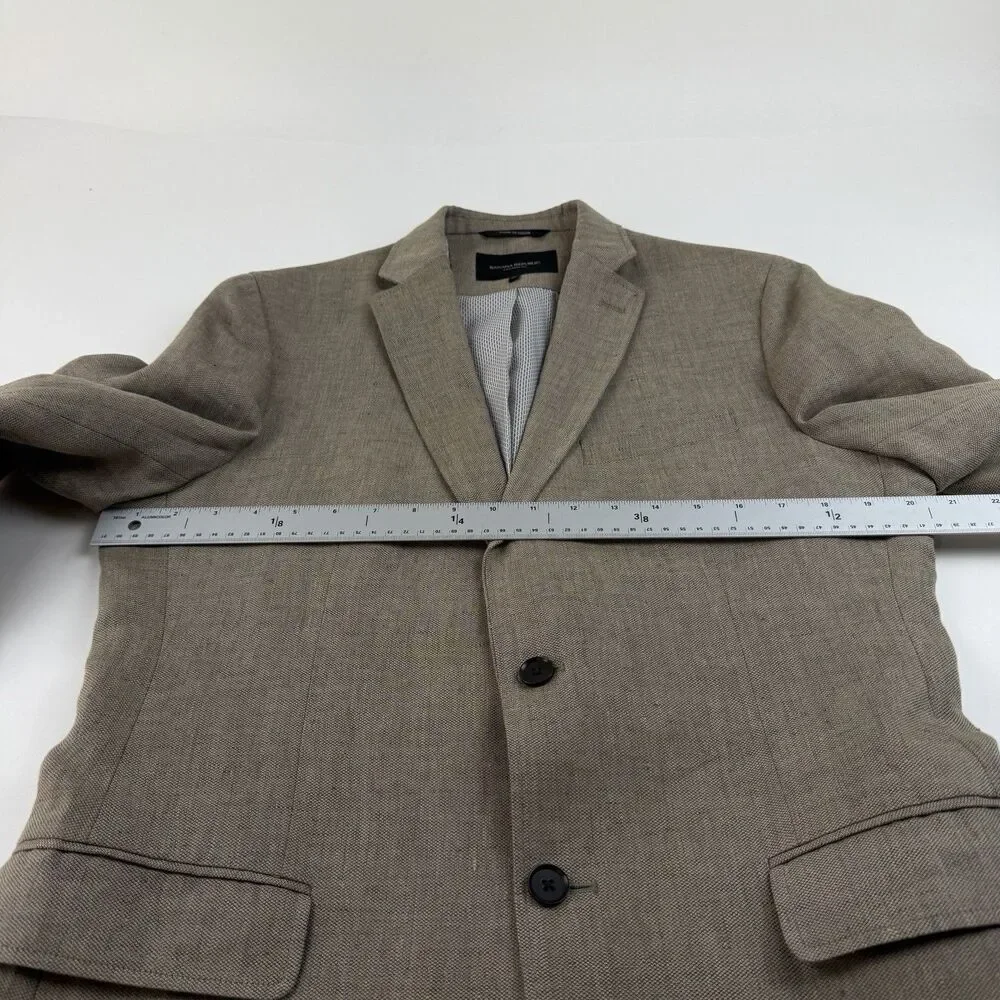 Banana Republic Mens 40L Linen Sportcoat Beige Khaki Tailored Fit Surgeon Cuffs